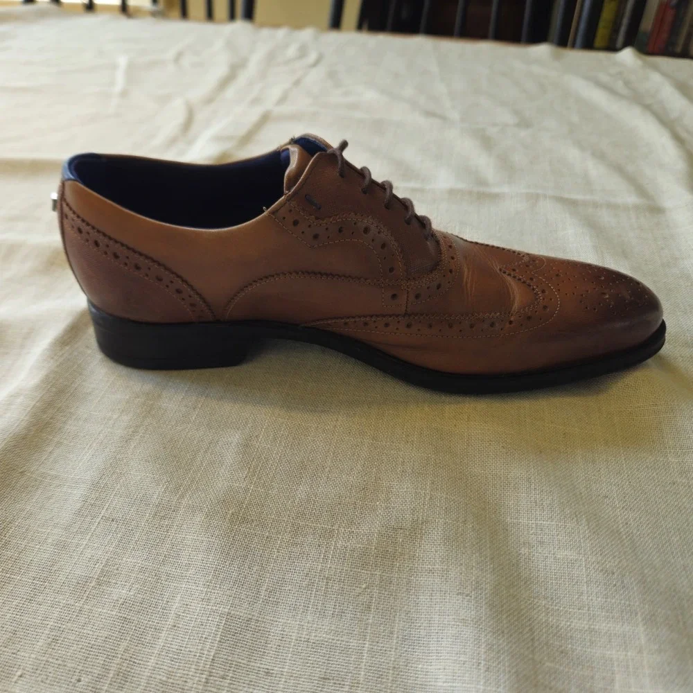 Ted Baker Mens Cognac Brown Leather Wingtip Brogue Oxford Shoes Size US 10 Luxe‎